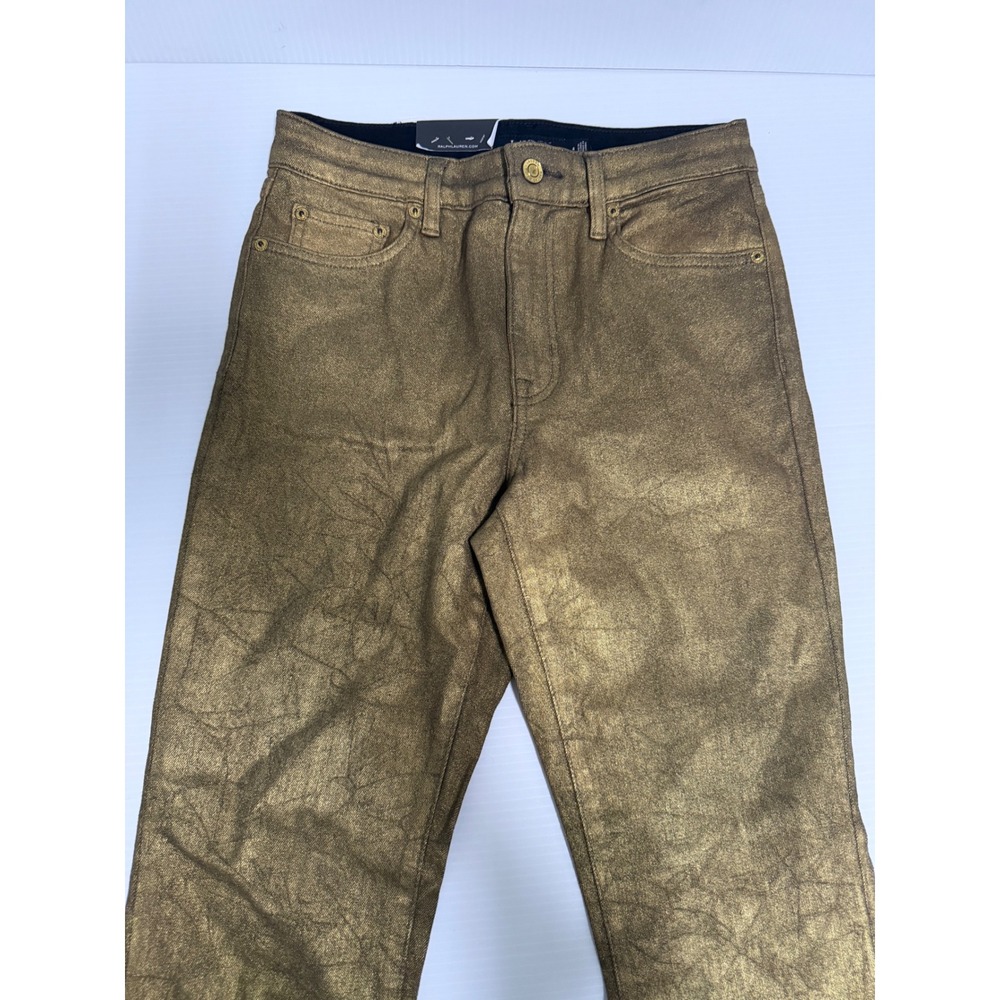 Lauren Ralph Lauren Gold Metallic High-Rise Skinny Ankle Jeans 27 Size 4 NEW